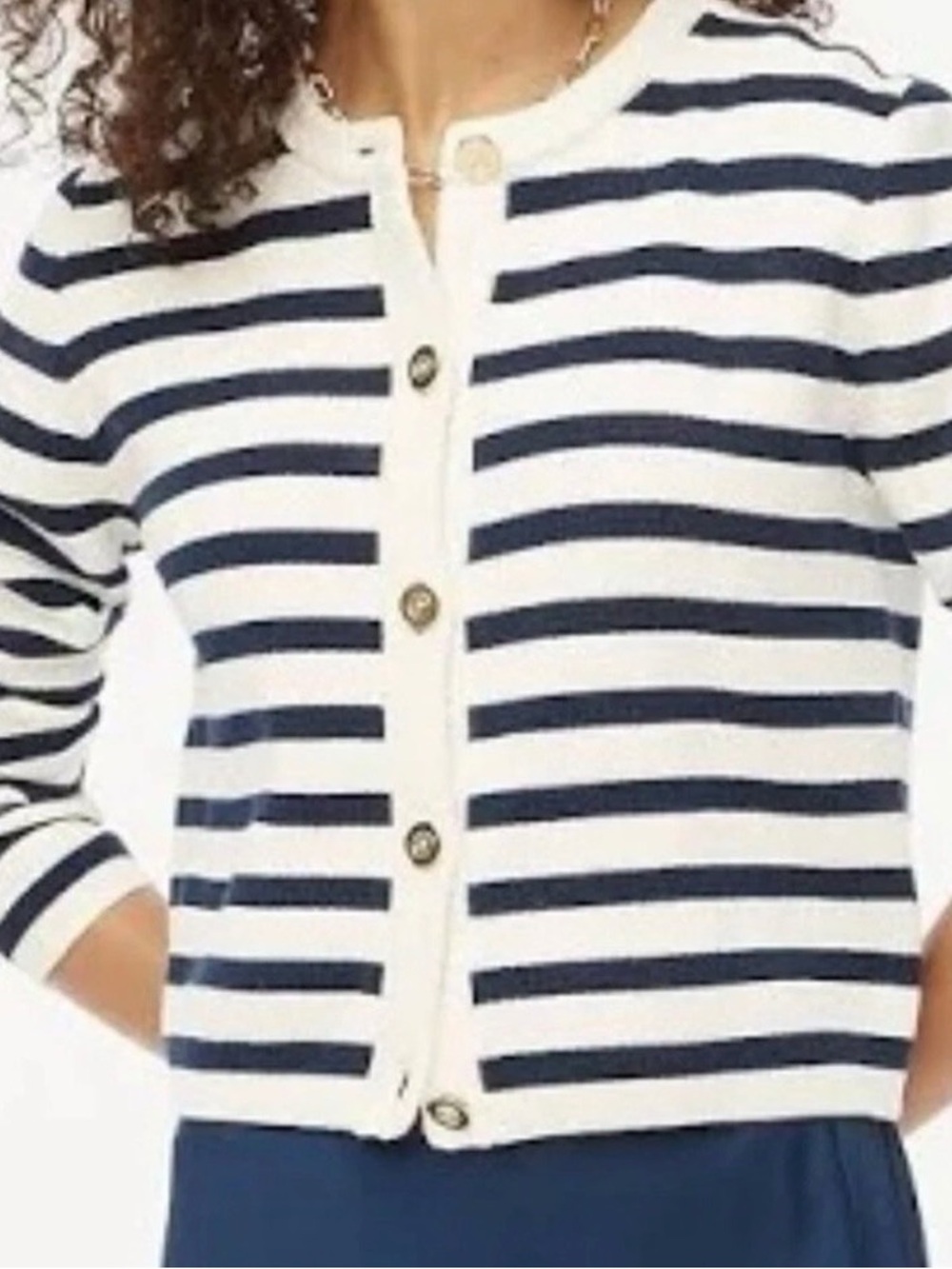 J. Crew Nautical Inspired Navy and White Striped - Gold Button Cardigan  NWT -Sm